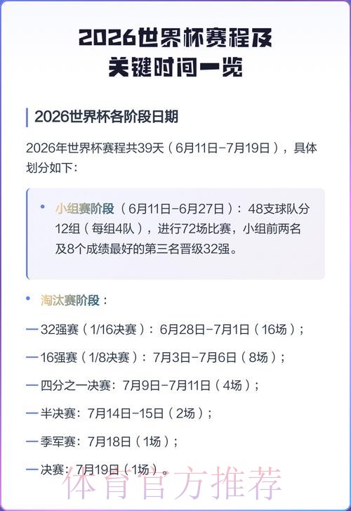 2026世界杯赛程详细安排比赛时间表免费观看